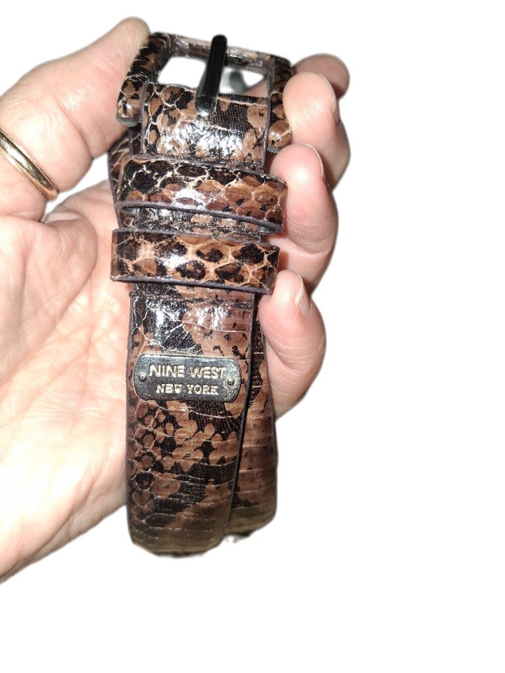 Nine West New York Genuine Snake Belt Brown Reptile Print  Large 38"L